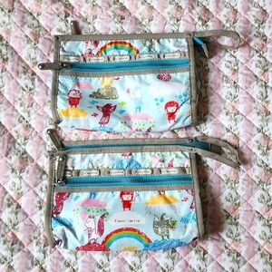 Lot 2 Lesportsac Artist In Residence sky blue baby rainbow pink wrist zipper bag